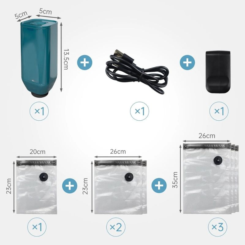 Vacuum Food Sealer Handheld USB Rechargeable Pump with 6 Reusable Bags