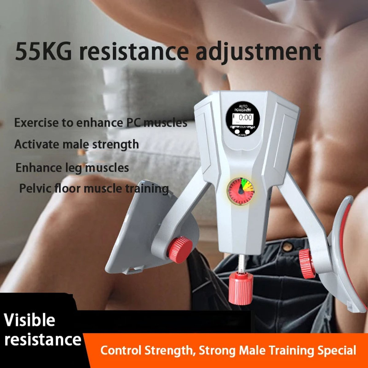 Kegel Trainer Adjustable 55kg Resistance Pelvic Floor Inner Thigh Exerciser Compact Fitness Tool - White