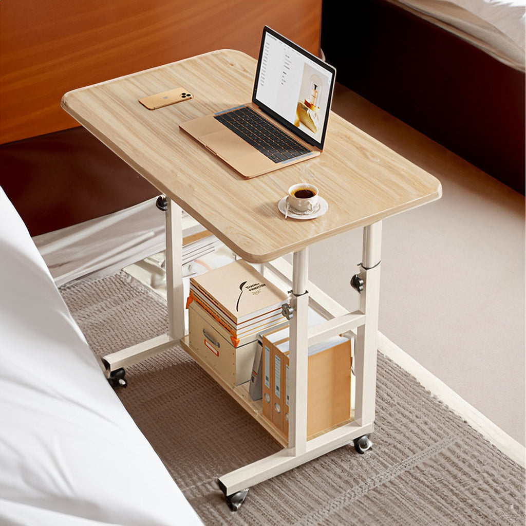 Adjustable Laptop Desk with Wheels Portable Rolling Computer Table 80×40cm – Wood