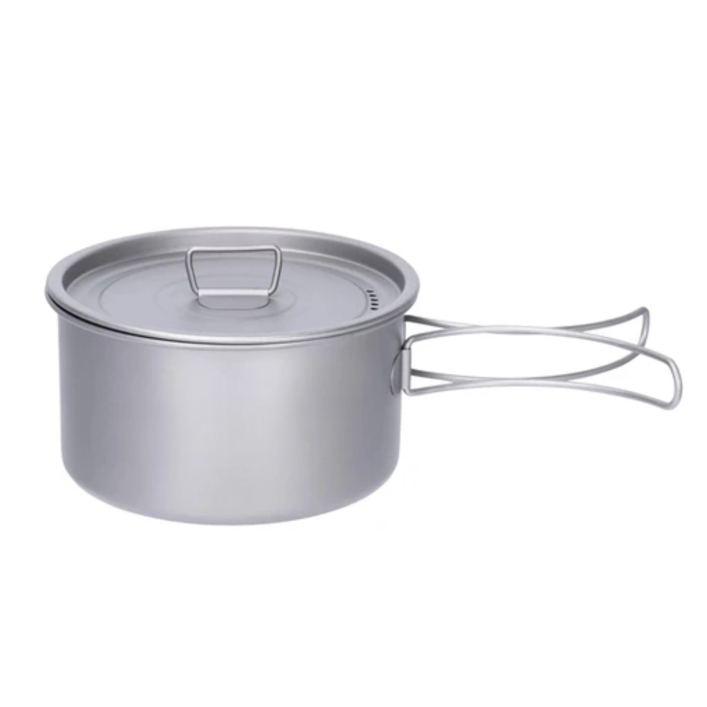 Titanium Camping Pot 1.2L Lightweight Outdoor Cooking Pot with Foldable Handles