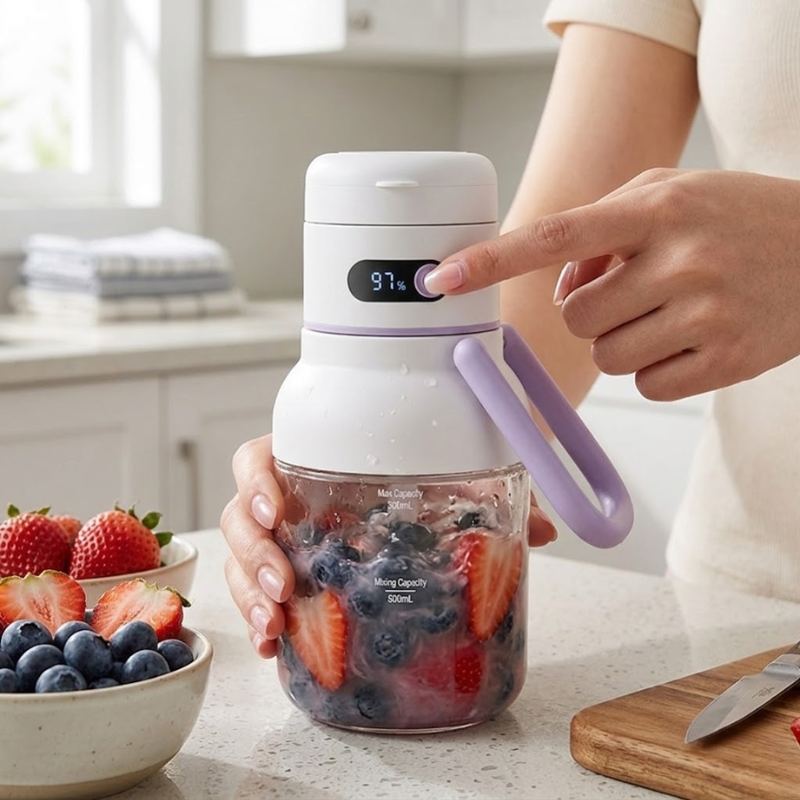 Portable Juicer Blender 500ml USB-C Rechargeable 18000RPM Fruit & Vegetable Juicer 33oz - Purple