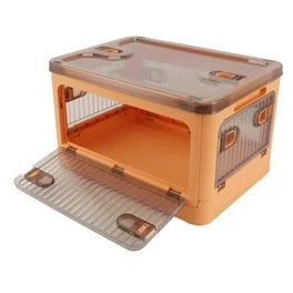 Storage Box 18L Foldable Transparent Organizer Bin with Multi-Access Opening - Orange