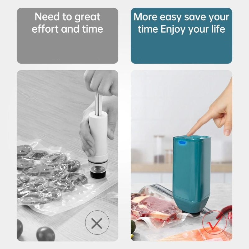 Vacuum Food Sealer Handheld USB Rechargeable Pump with 6 Reusable Bags