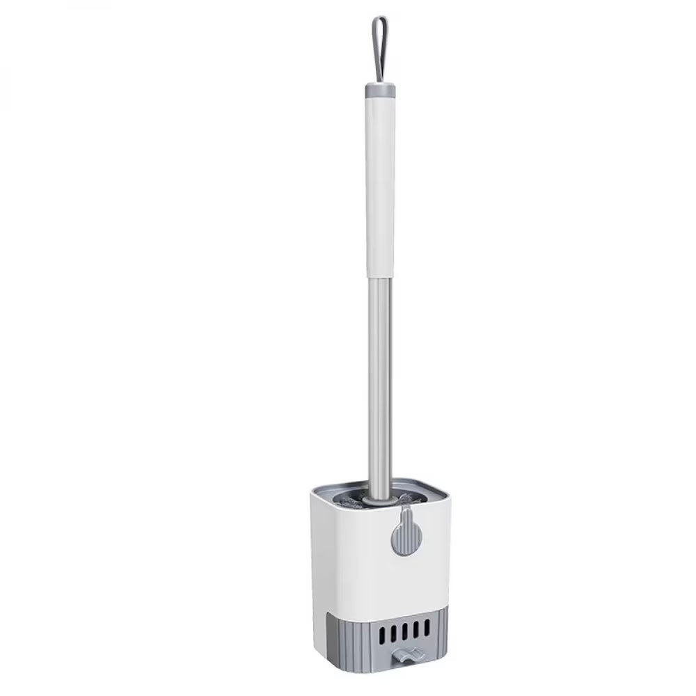 Long Handle Toilet Brush with Drain Base Wall Mounted No Drill Bathroom Cleaning Brush Set – White