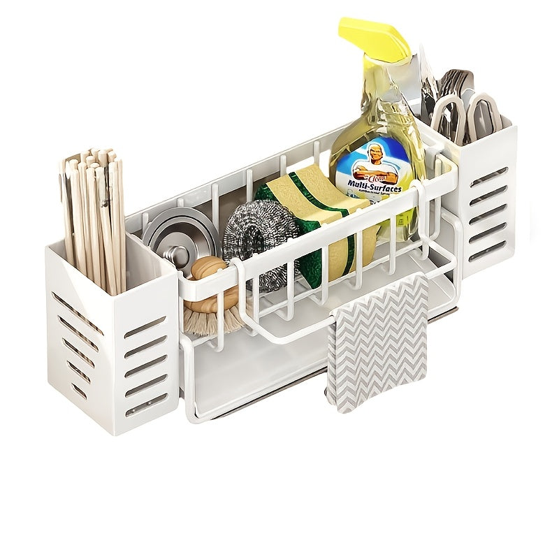 Sink Caddy Self Draining Sponge and Brush Holder Kitchen Sink Organiser - White