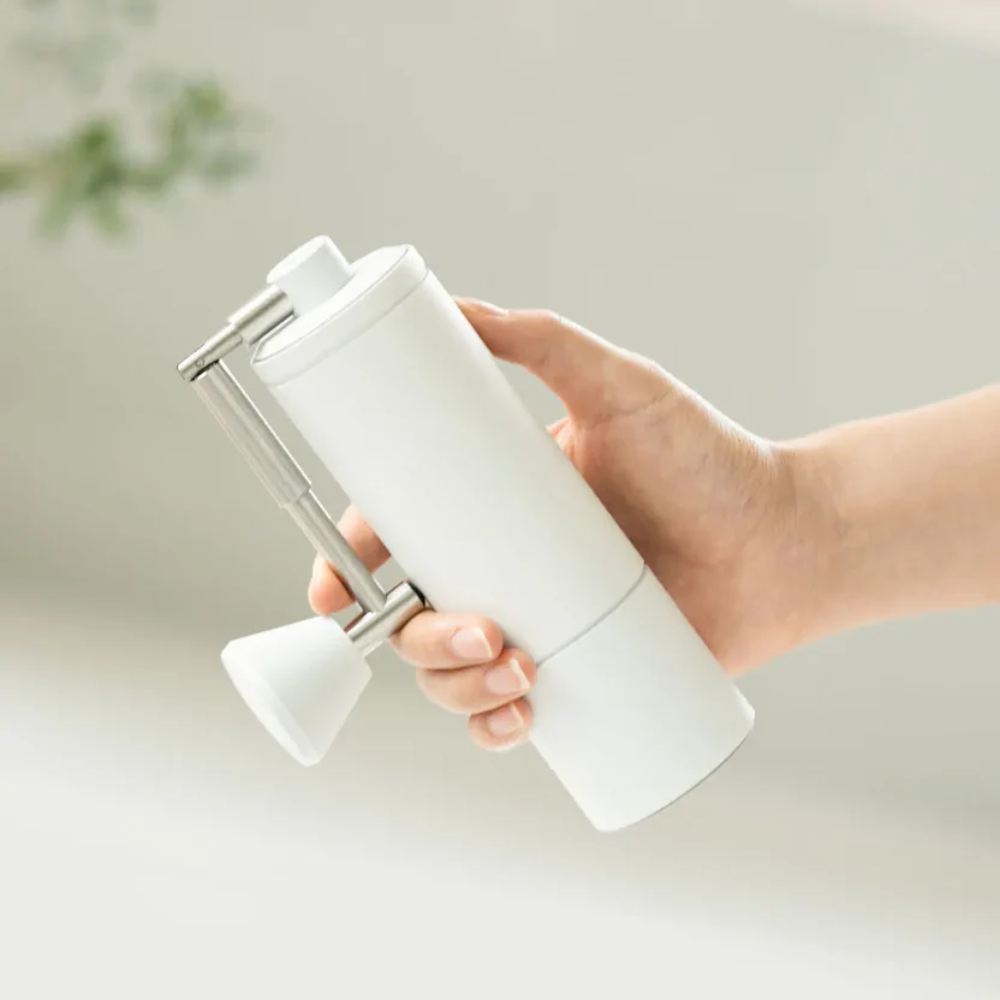 Manual Espresso Coffee Grinder – Adjustable Steel Burr Hand Grinder with Cleaning Brush – Outdoor Portable White