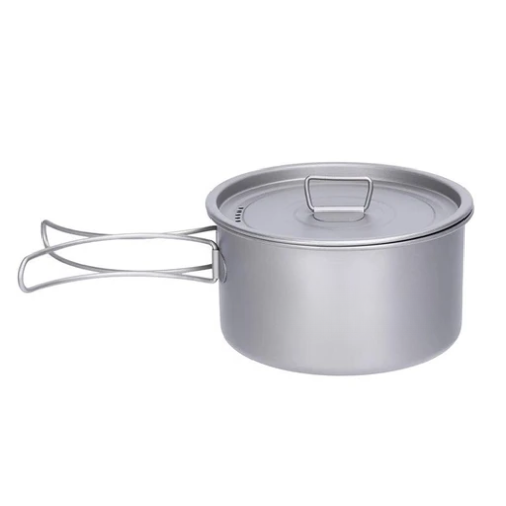 Titanium Camping Pot 1.2L Lightweight Outdoor Cooking Pot with Foldable Handles