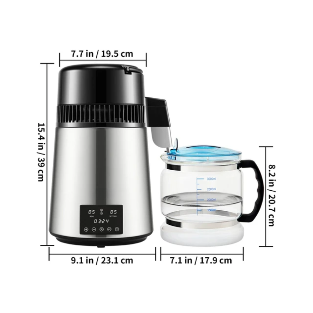 4L Water Distiller Purifier – Filtered Drinking Bottle with Softener, Temp Display & Overheat Protection for Home - Silver