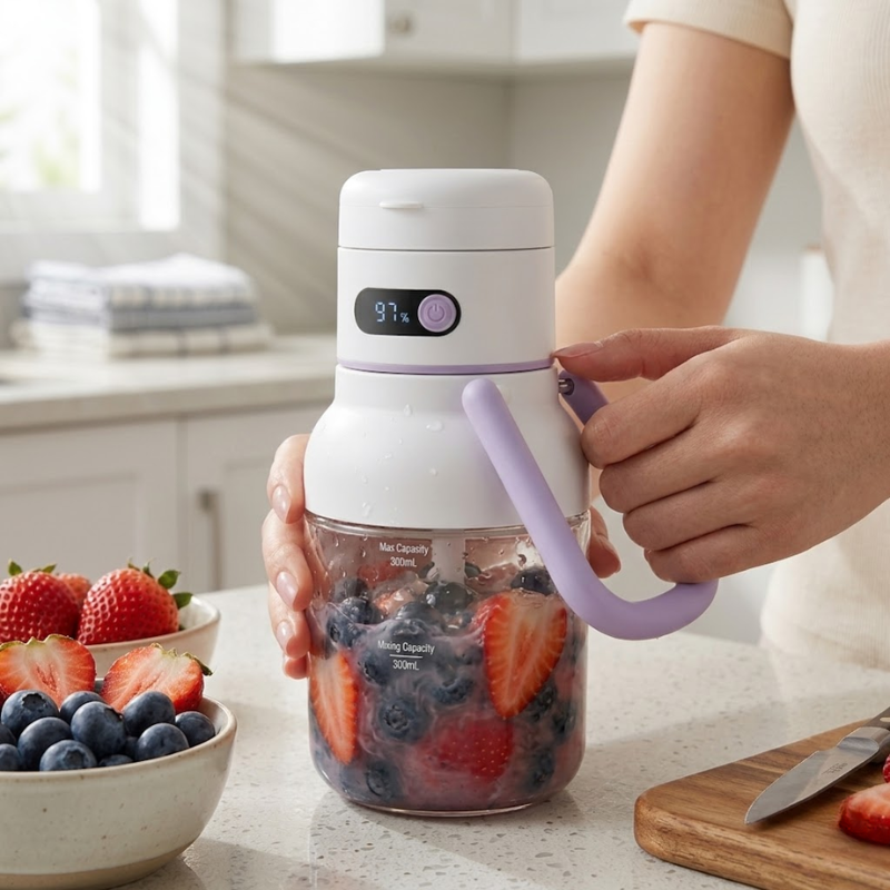 Portable Juicer Blender 500ml USB-C Rechargeable 18000RPM Fruit & Vegetable Juicer 33oz - Purple
