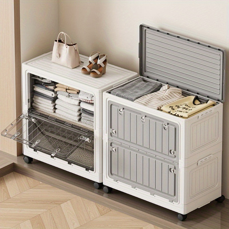 Foldable Storage Bin 70cm Large Capacity Transparent Organizer with Wheels - Gray