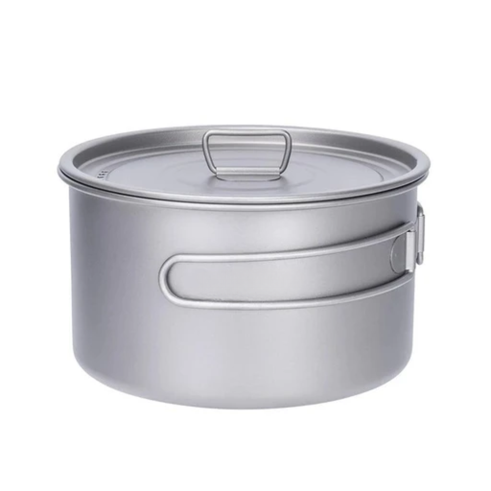 Titanium Camping Pot 1.2L Lightweight Outdoor Cooking Pot with Foldable Handles