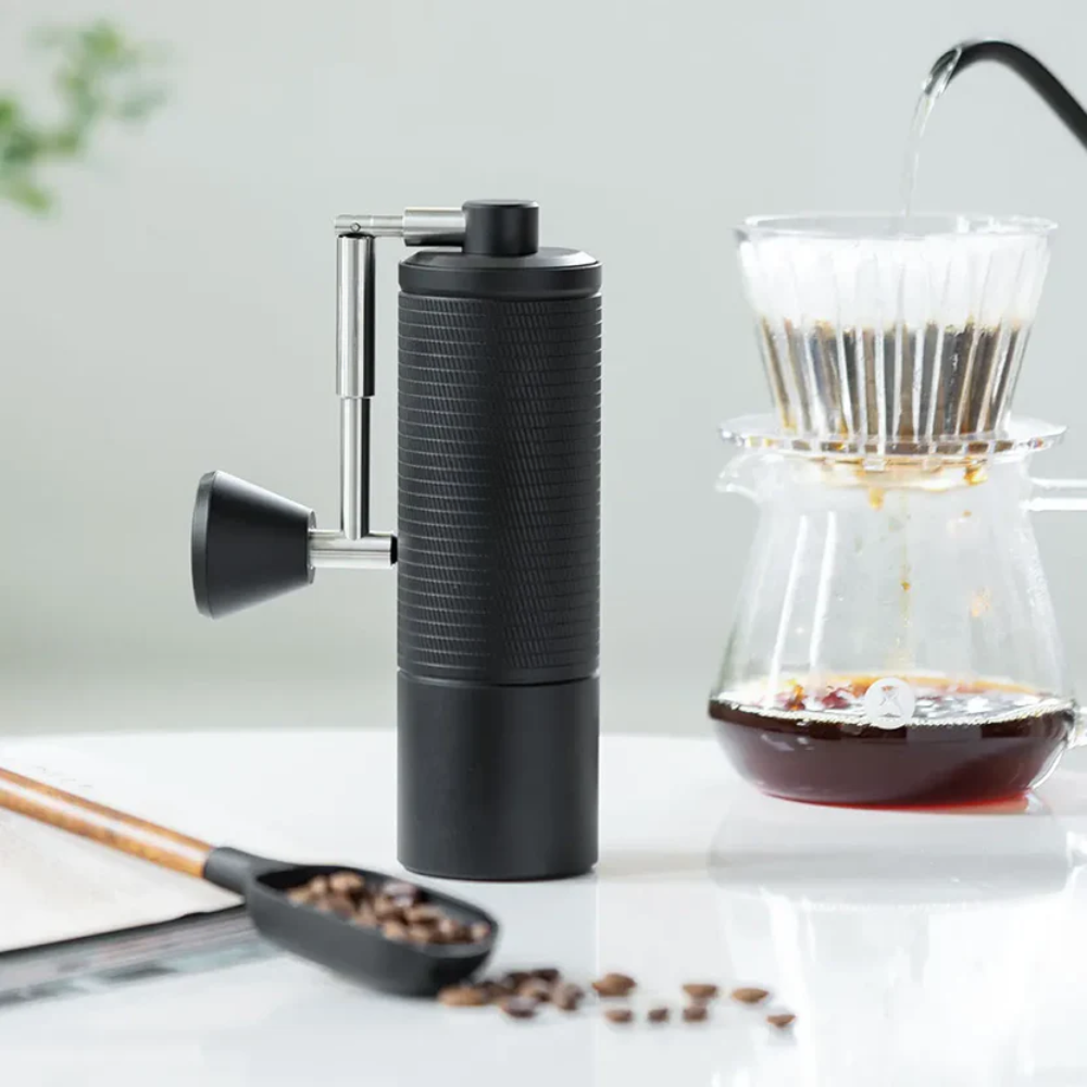 Manual Espresso Coffee Grinder – Adjustable Steel Burr Hand Grinder with Cleaning Brush – Outdoor Portable - Black