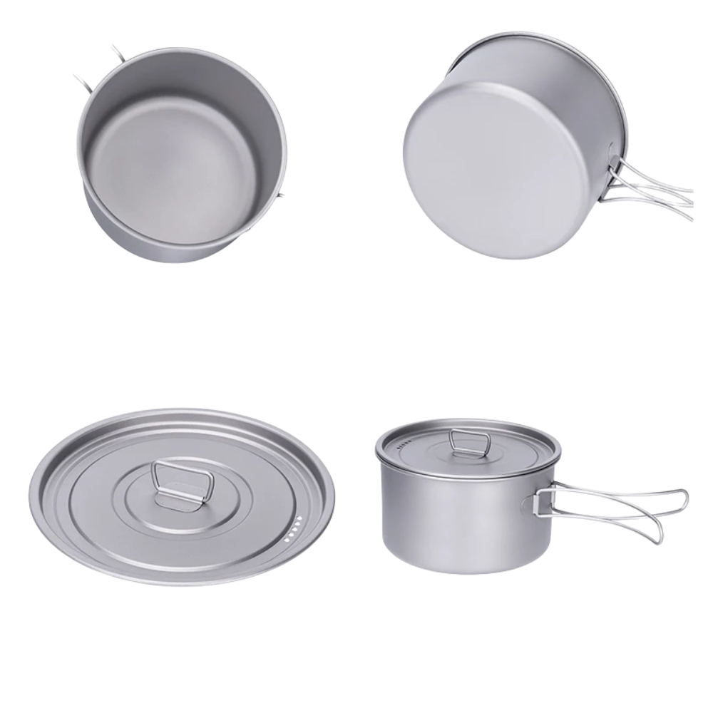 Titanium Camping Pot 1.2L Lightweight Outdoor Cooking Pot with Foldable Handles