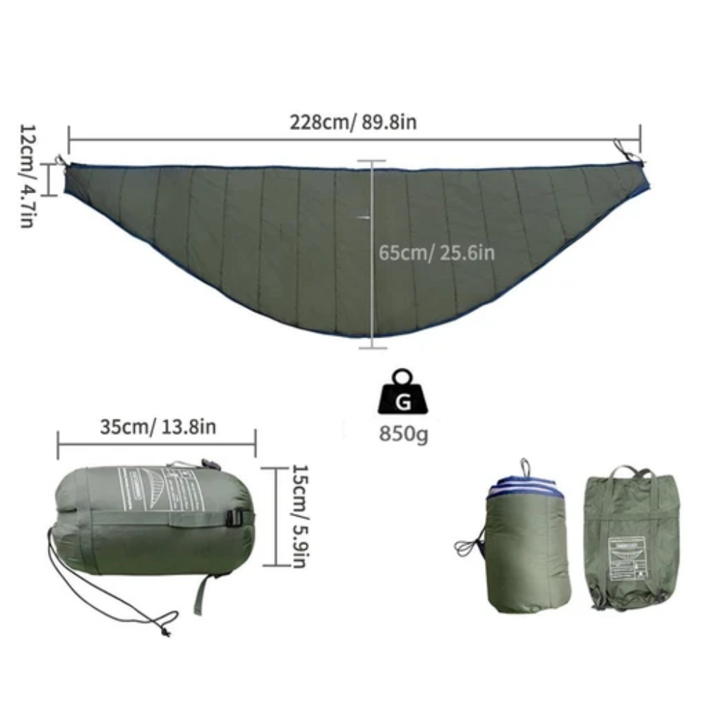 Portable Hammock Underquilt Winter Cold Weather Warm Under Quilt for Camping Hiking - Army Green