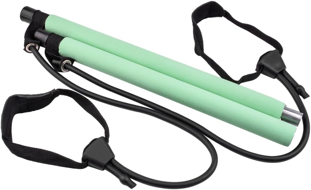 Pilates Bar Portable Resistance Training Stick Detachable Fitness Bar with Bands Home Workout Tool - Green