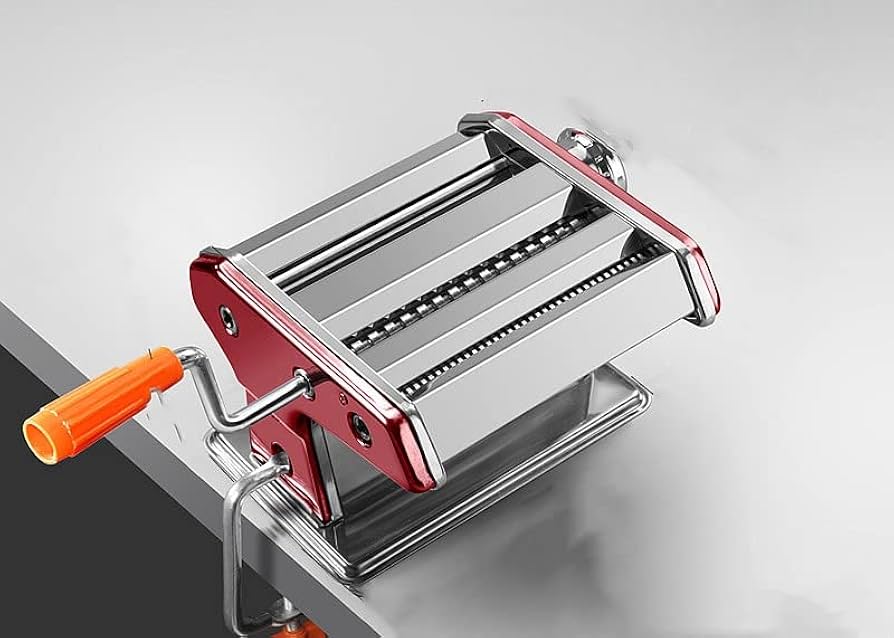 Manual Pasta Maker 3 Blade Stainless Steel Noodle Roller Machine with Adjustable Thickness – Red