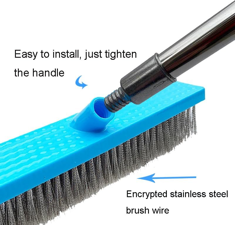 Deck Scrub Brush Long Handle Stainless Steel Wire Floor Cleaning Brush - Blue
