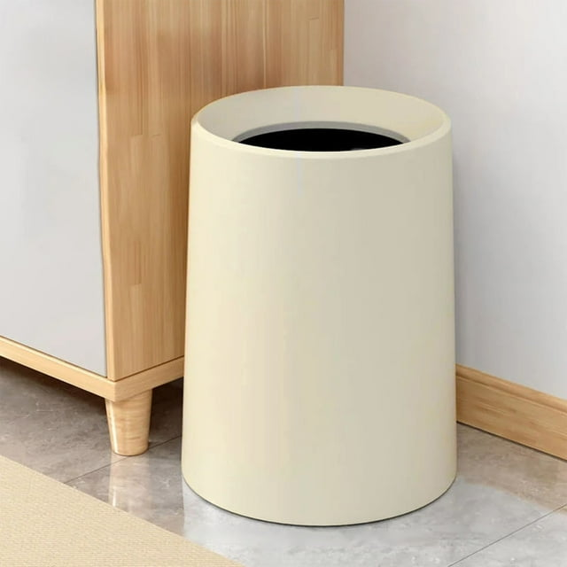 Plastic Trash Can 12L Matte Finish Waste Bin Double Layer Storage Bucket Cream