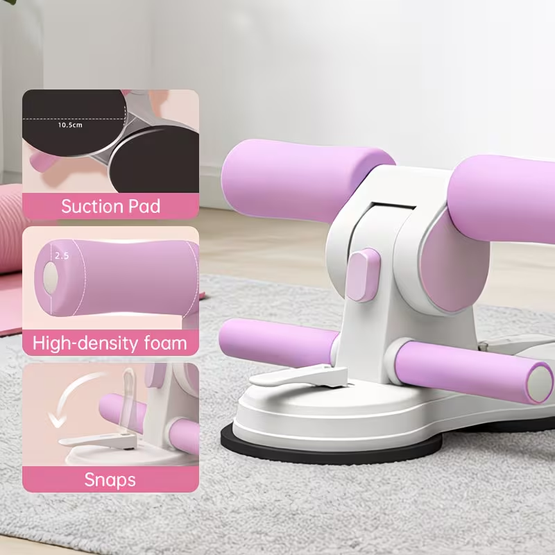 Sit Up Bar Portable Adjustable Suction Cup Abdominal Trainer Foot Holder Device - Pink