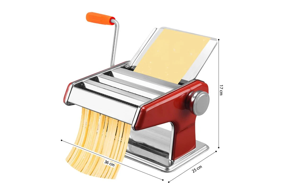 Manual Pasta Maker 3 Blade Stainless Steel Noodle Roller Machine with Adjustable Thickness – Red