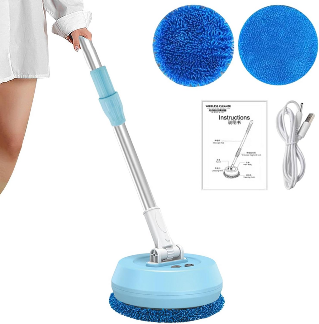 Electric Spin Mop Cordless Wet Dry Cleaning Machine Adjustable Handle Multi Surface Blue