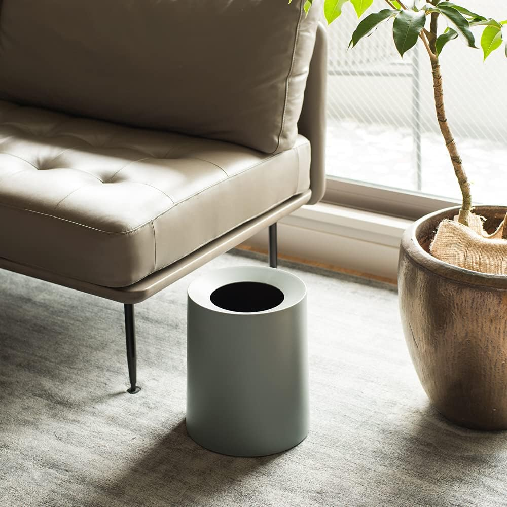 Plastic Trash Can 12L Matte Finish Waste Bin Double Layer Storage Bucket Gray