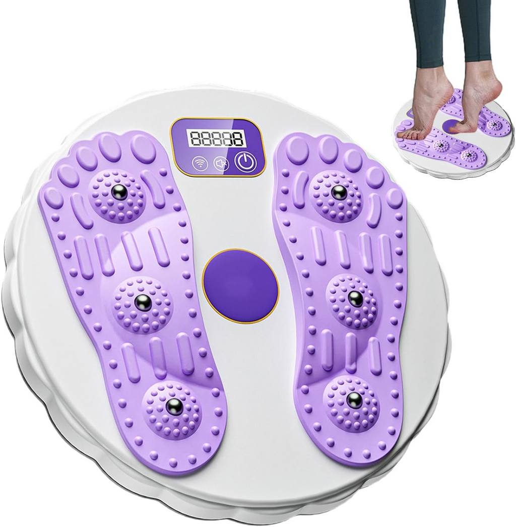 Twisting Waist Disc Fitness Board with LCD Display Rotating Core Trainer - White Purple