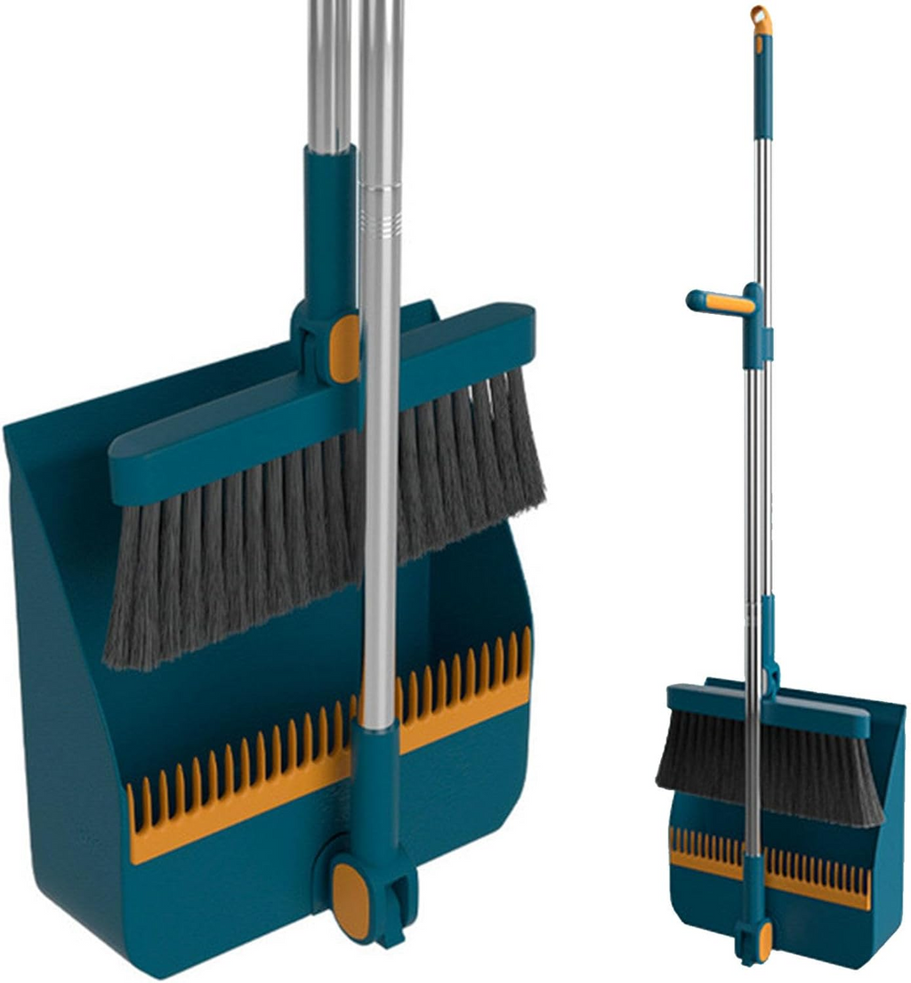 Broom and Dustpan Set 2 in 1 Long Handle Floor Cleaning Combo - Blue