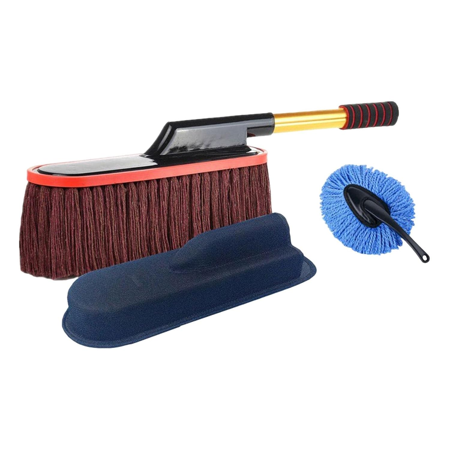 Car Cleaning Duster Mop Telescopic Handle 55–70cm Microfiber Wax Brush Set  Maroon