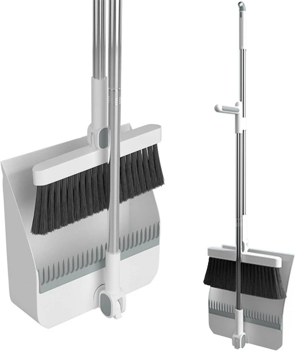 Broom and Dustpan Set 2 in 1 Long Handle Floor Cleaning Combo - White