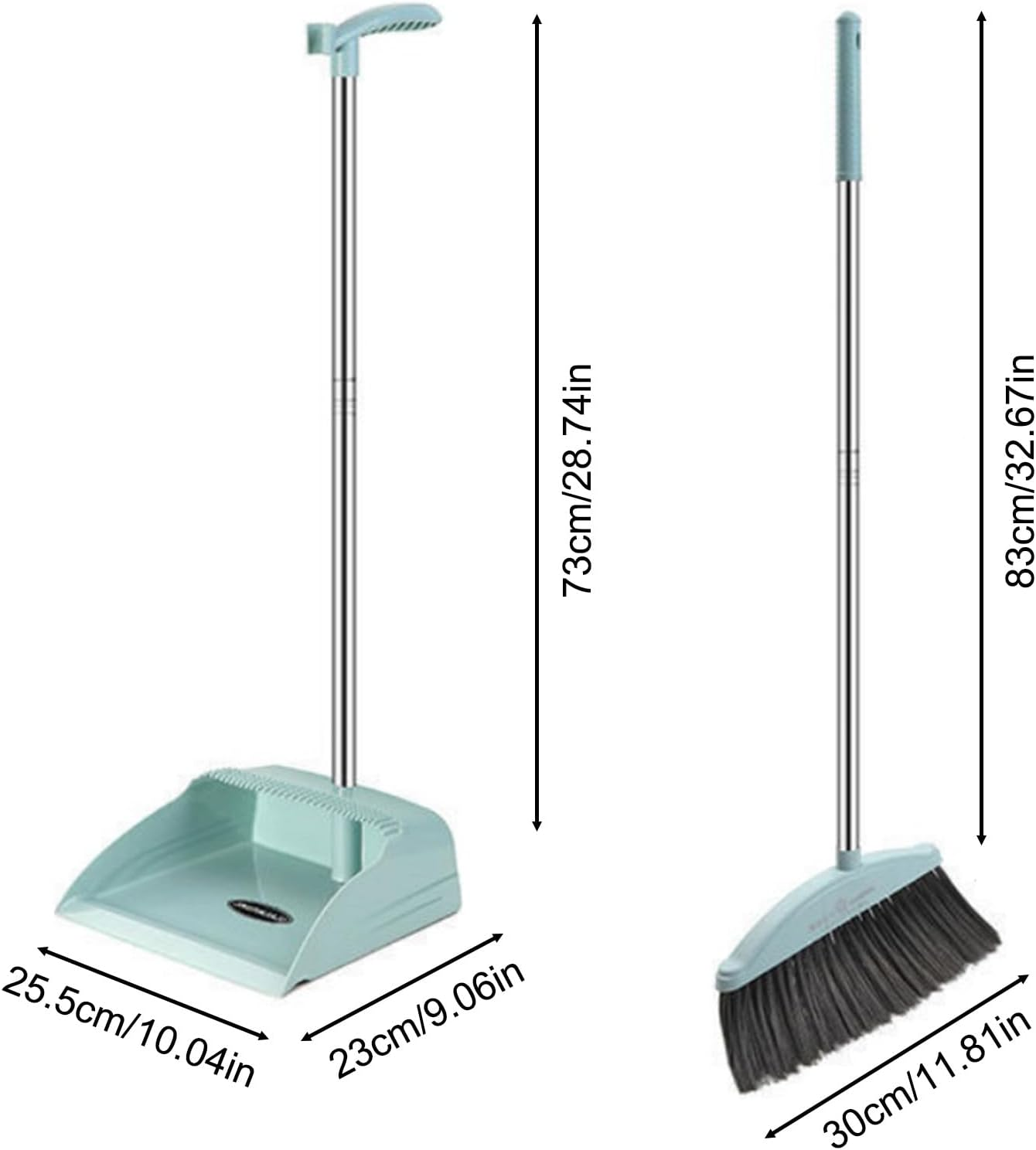 Broom and Dustpan Set Long Handle Folding Dustpan Stand-Up Storage Cleaning Tool Blue
