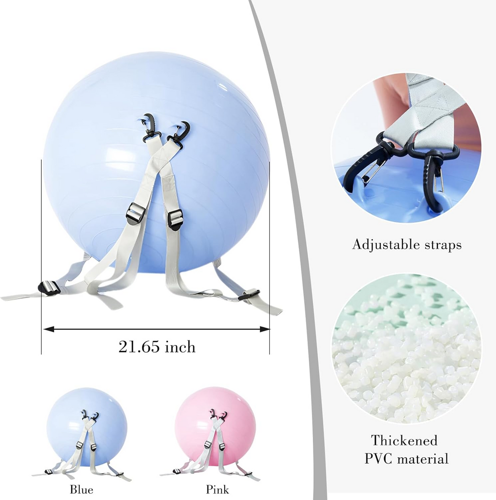 Yoga Pilates Ball PVC Exercise Ball 55cm with Strap Pump Massage Fitness Training Ball - Blue