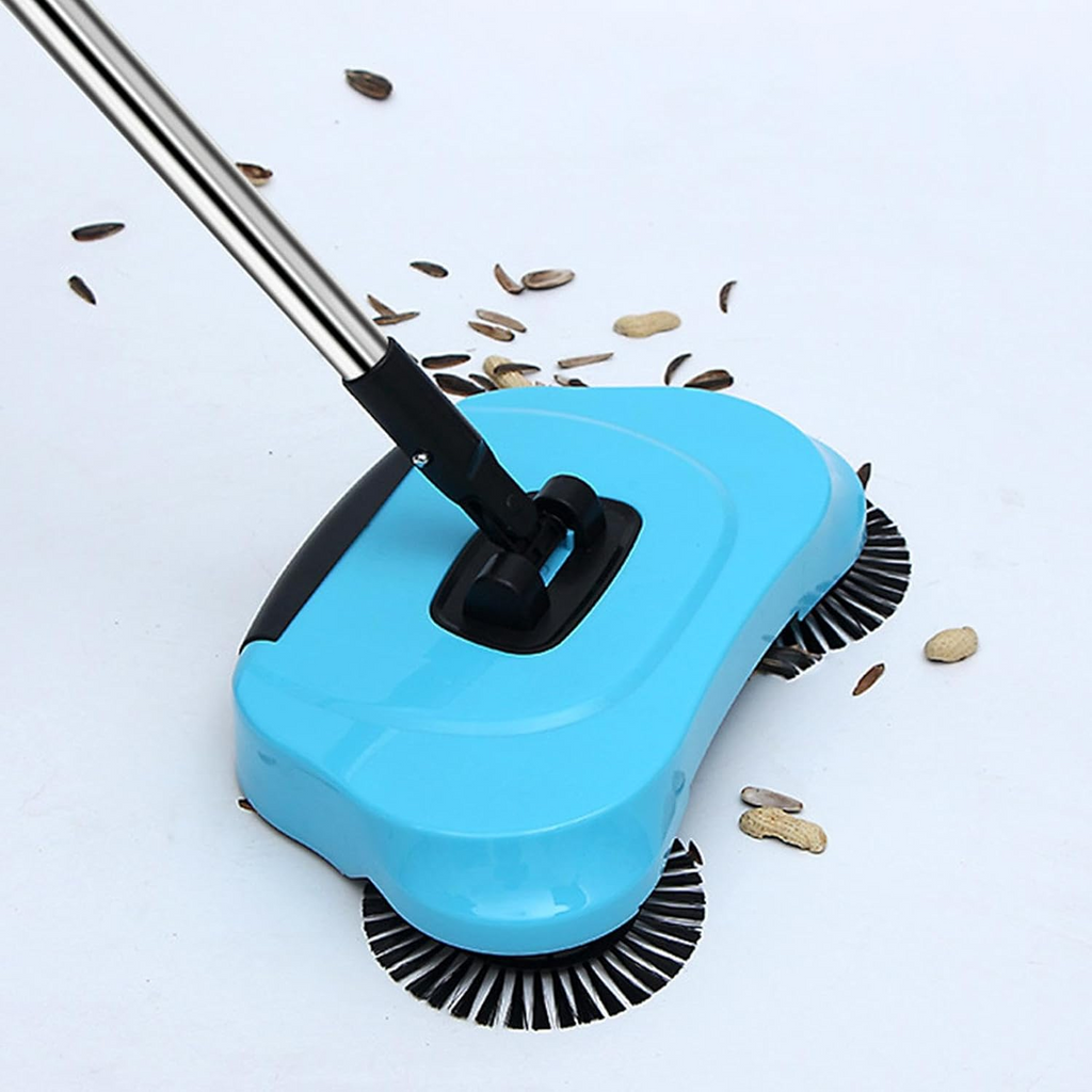 Hand Push Sweeper 360° Rotating Floor Cleaner with Adjustable Handle Manual Cleaning Tool - Blue with Mop Clamp