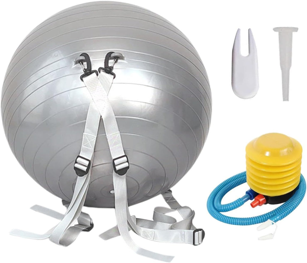 Yoga Pilates Ball PVC Exercise Ball 55cm with Strap Pump Massage Fitness Training Ball - Gray