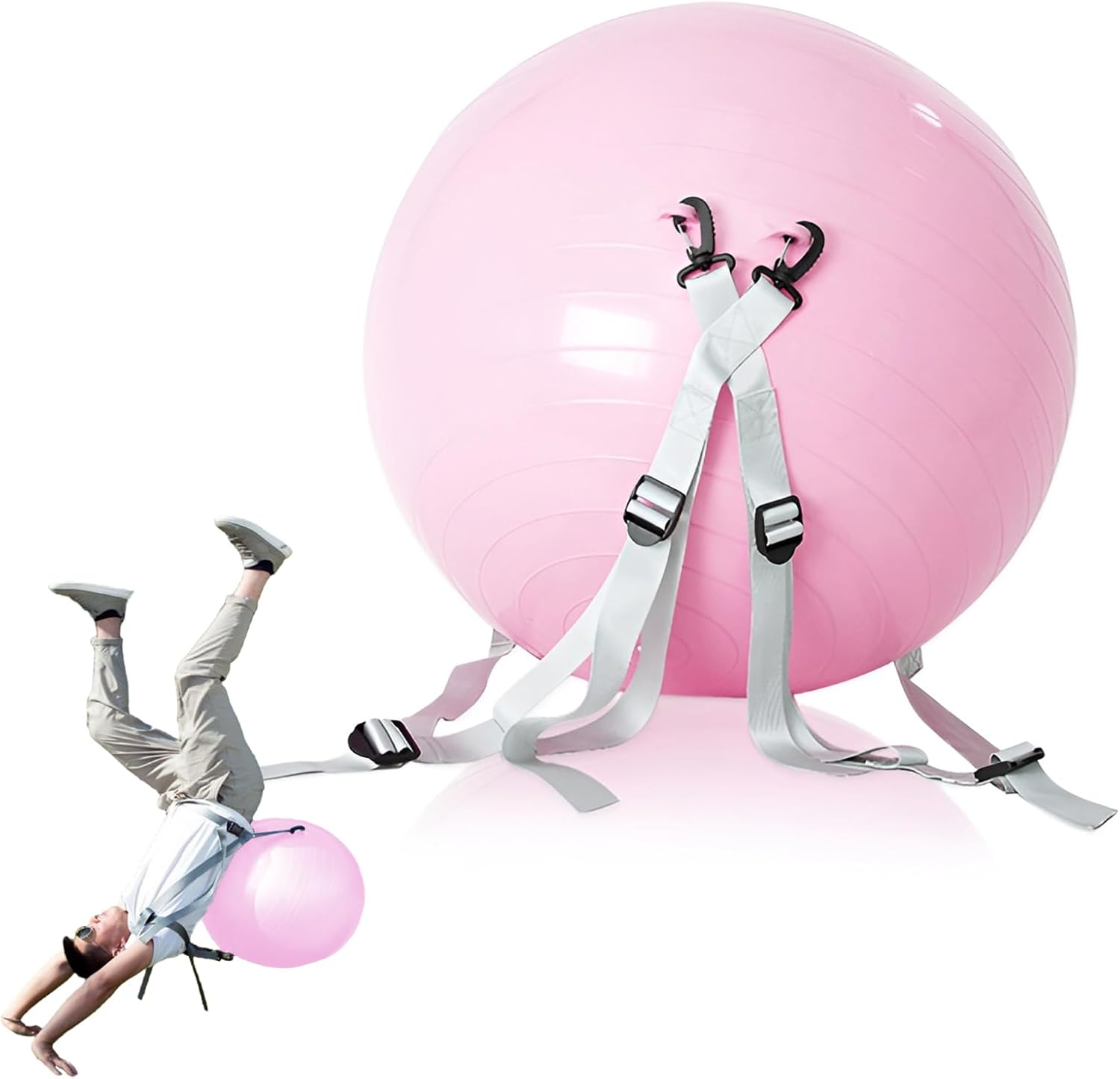 Yoga Pilates Ball PVC Exercise Ball 55cm with Strap Pump Massage Fitness Training Ball - Pink