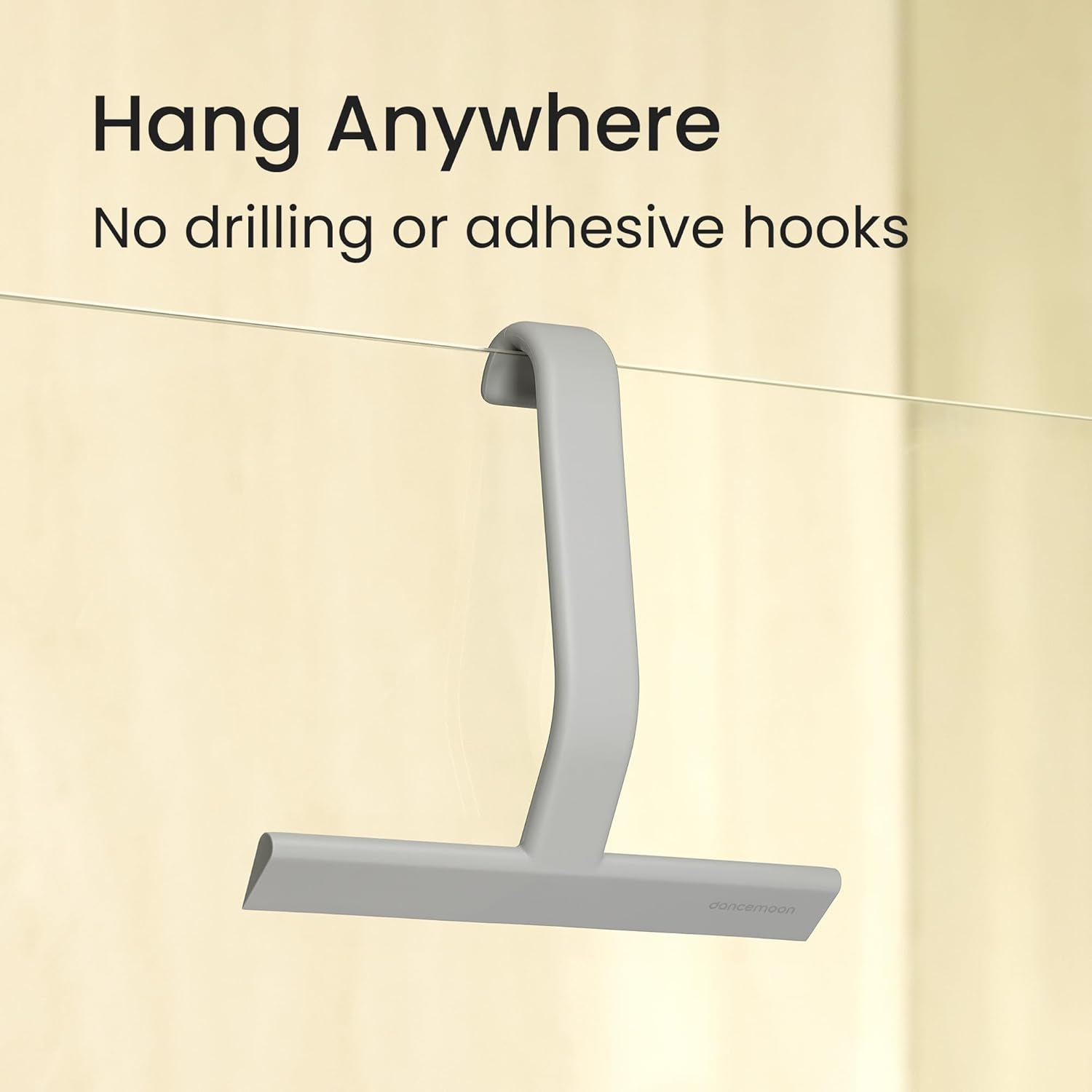 Silicone Glass Squeegee Window Bathroom Wiper with Hook T Handle - Grey