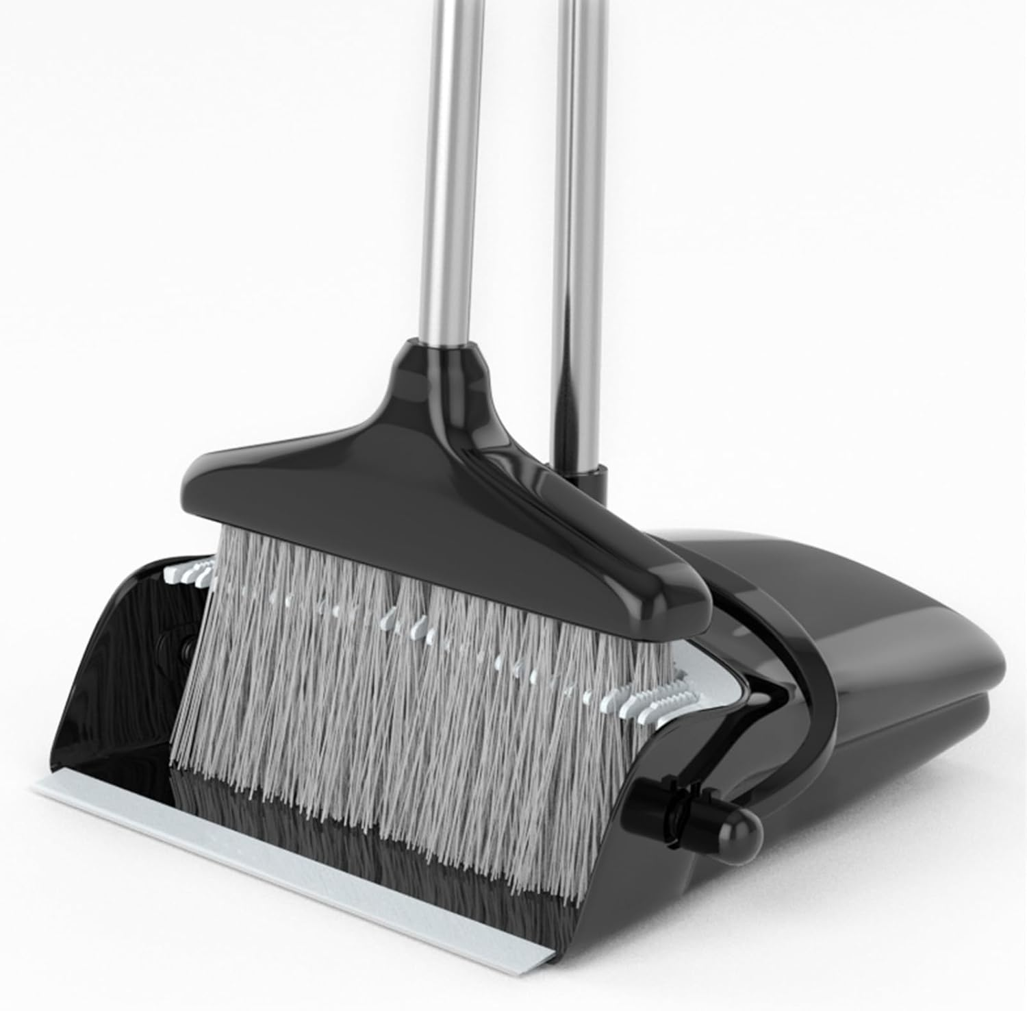 Broom and Dustpan Set Long Handle Upright Cleaning Combo Indoor Outdoor Use White