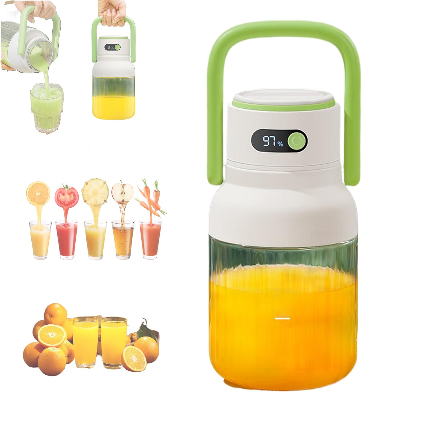 Portable Juicer Blender 500ml USB-C Rechargeable 18000RPM Fruit & Vegetable Juicer 33oz - Green