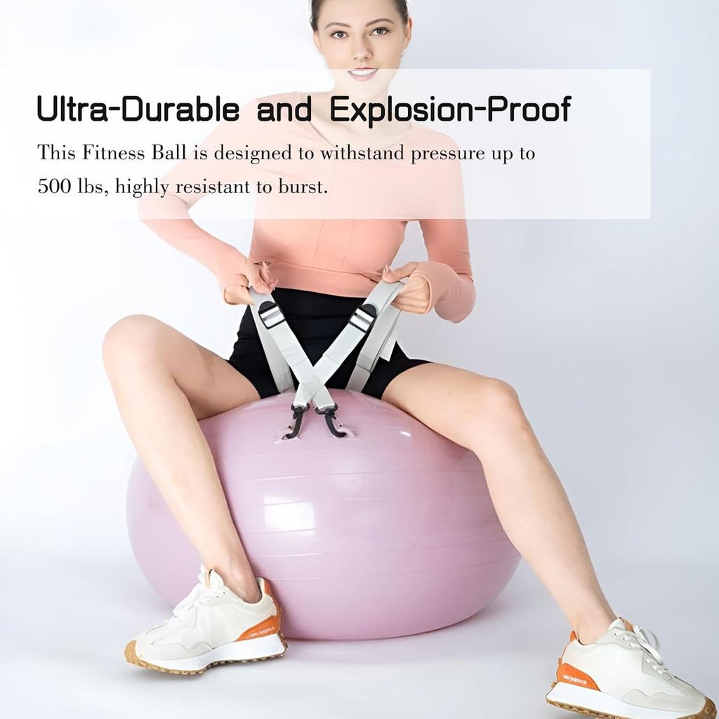 Yoga Pilates Ball PVC Exercise Ball 55cm with Strap Pump Massage Fitness Training Ball - Pink