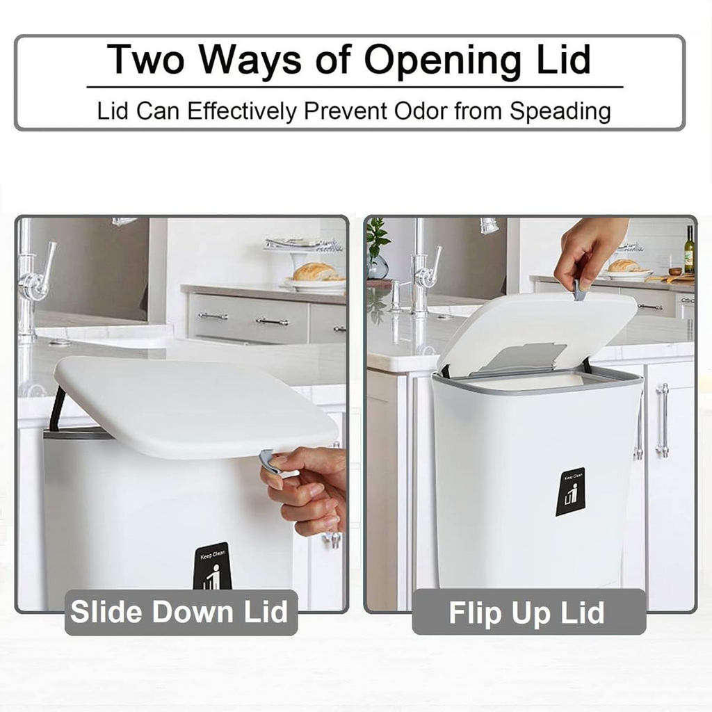 Wall Mounted Trash Can Hanging Kitchen Bin with Lid Space Saving Design White 9L