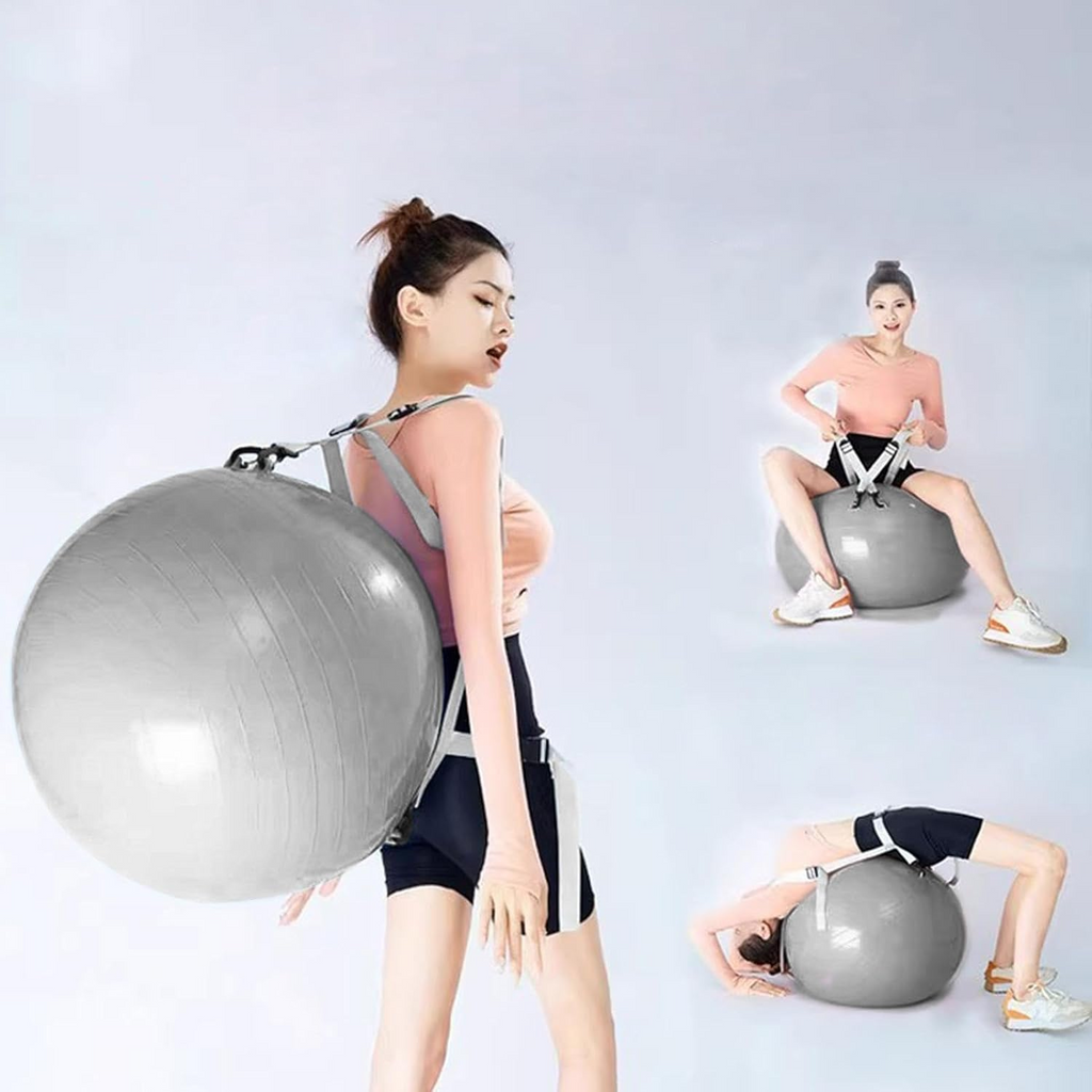 Yoga Pilates Ball PVC Exercise Ball 55cm with Strap Pump Massage Fitness Training Ball - Gray