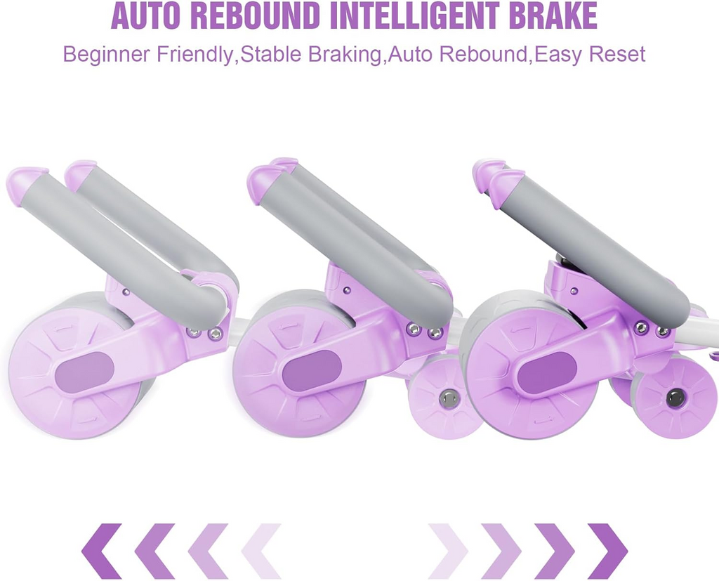 Adjustable Ab Roller Four Wheel Rebound Core Trainer Plank Support Fitness Equipment - Purple