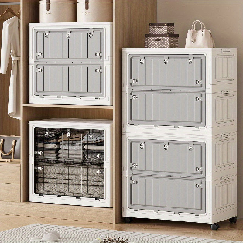 Foldable Storage Bin 70cm Large Capacity Transparent Organizer with Wheels - Gray