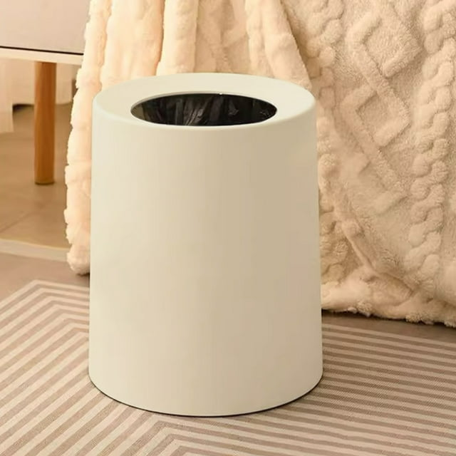 Plastic Trash Can 12L Matte Finish Waste Bin Double Layer Storage Bucket Cream