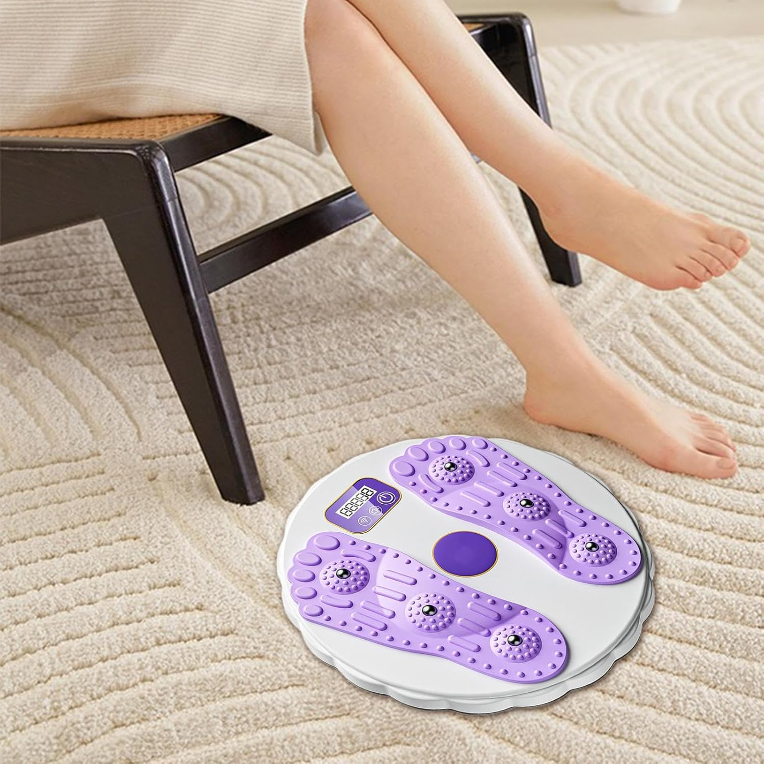 Twisting Waist Disc Fitness Board with LCD Display Rotating Core Trainer - White Purple