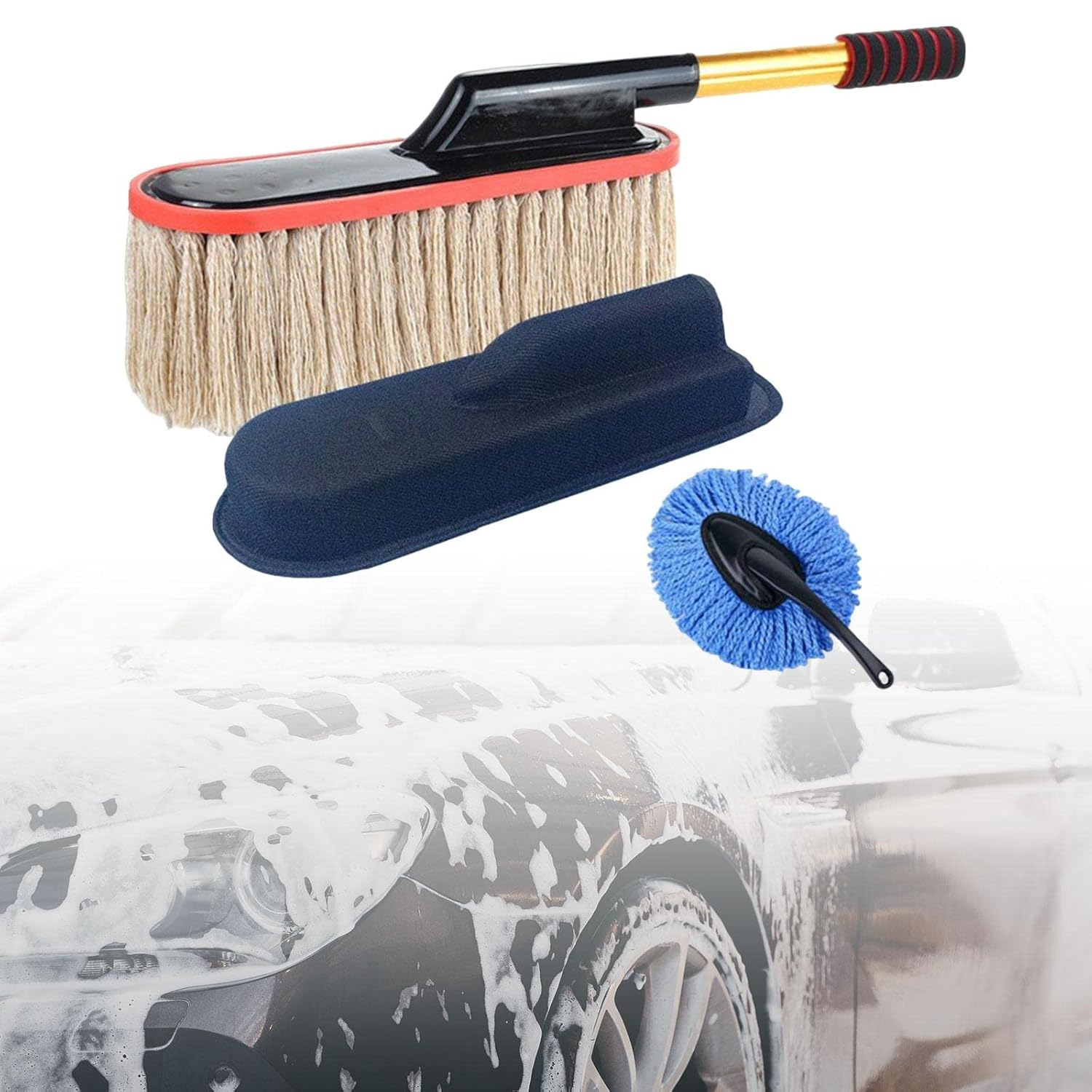 Car Cleaning Duster Mop Telescopic Handle 55–70cm Microfiber Wax Brush Set  Beige
