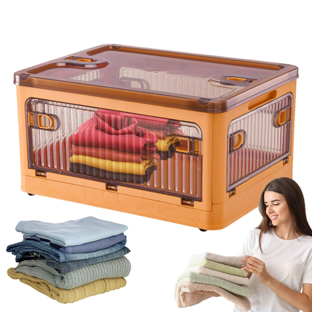 Storage Box 18L Foldable Transparent Organizer Bin with Multi-Access Opening - Orange