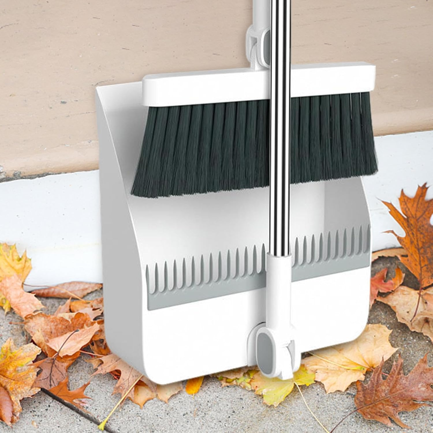 Broom and Dustpan Set 2 in 1 Long Handle Floor Cleaning Combo - White