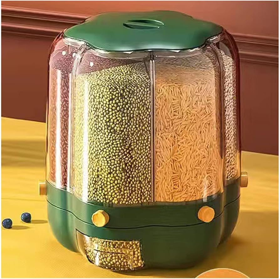 Rotating Grain Dispenser 9 kg Rice Cereal Storage Container 360° - Light Green