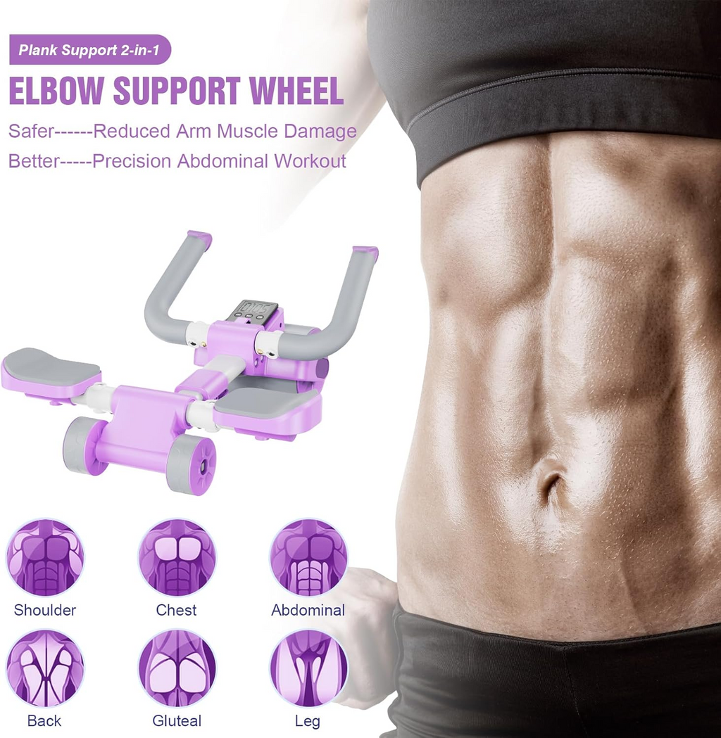 Adjustable Ab Roller Four Wheel Rebound Core Trainer Plank Support Fitness Equipment - Purple